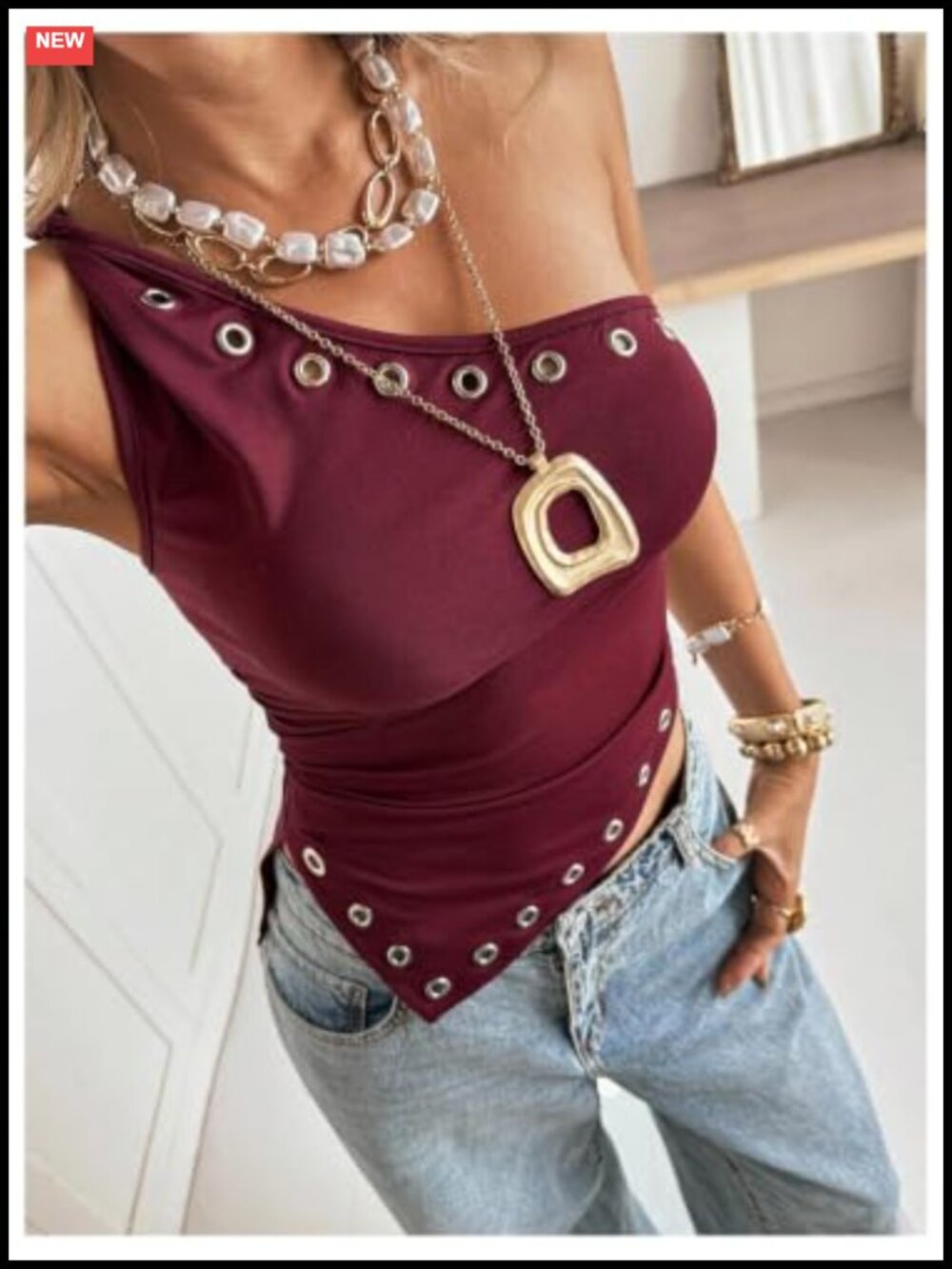 Women's One Shoulder Grommet Eyelet Tank Top Ruched Asymmetrical Sleeveless - Picture 3 of 6